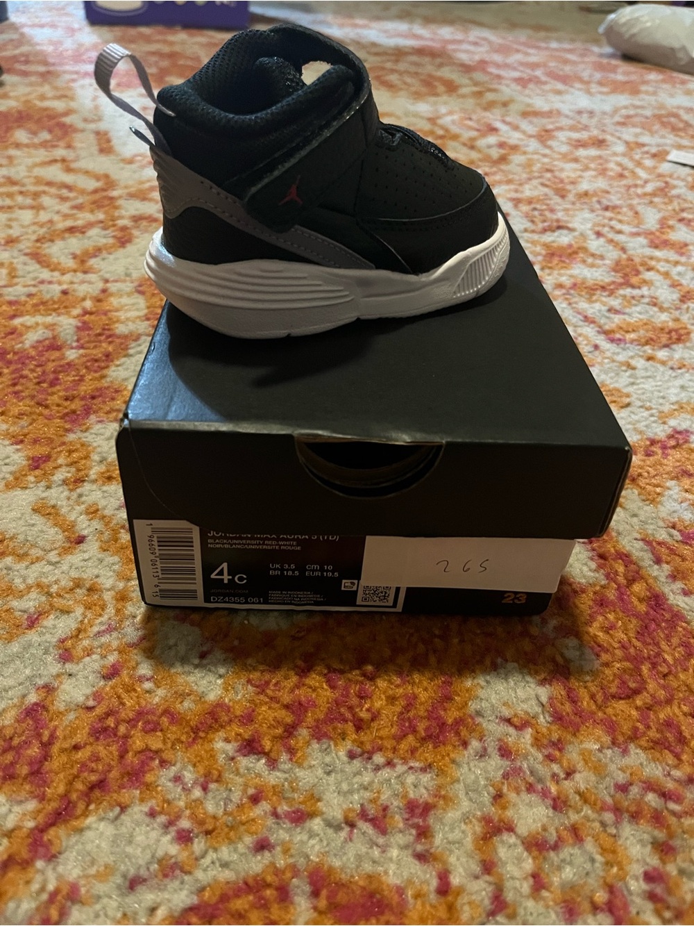 Jordan Kids Black and White Sneakers 4C